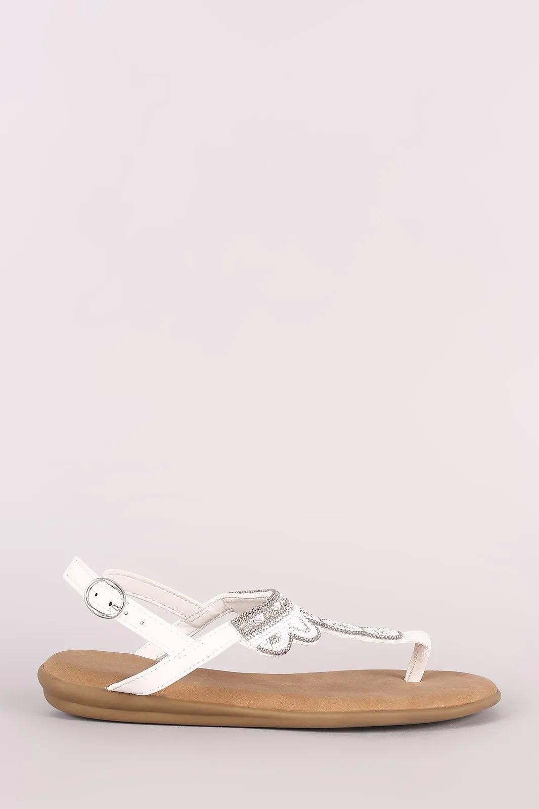Bamboo Rhinestone Beadwork T-Strap Thong Sandal