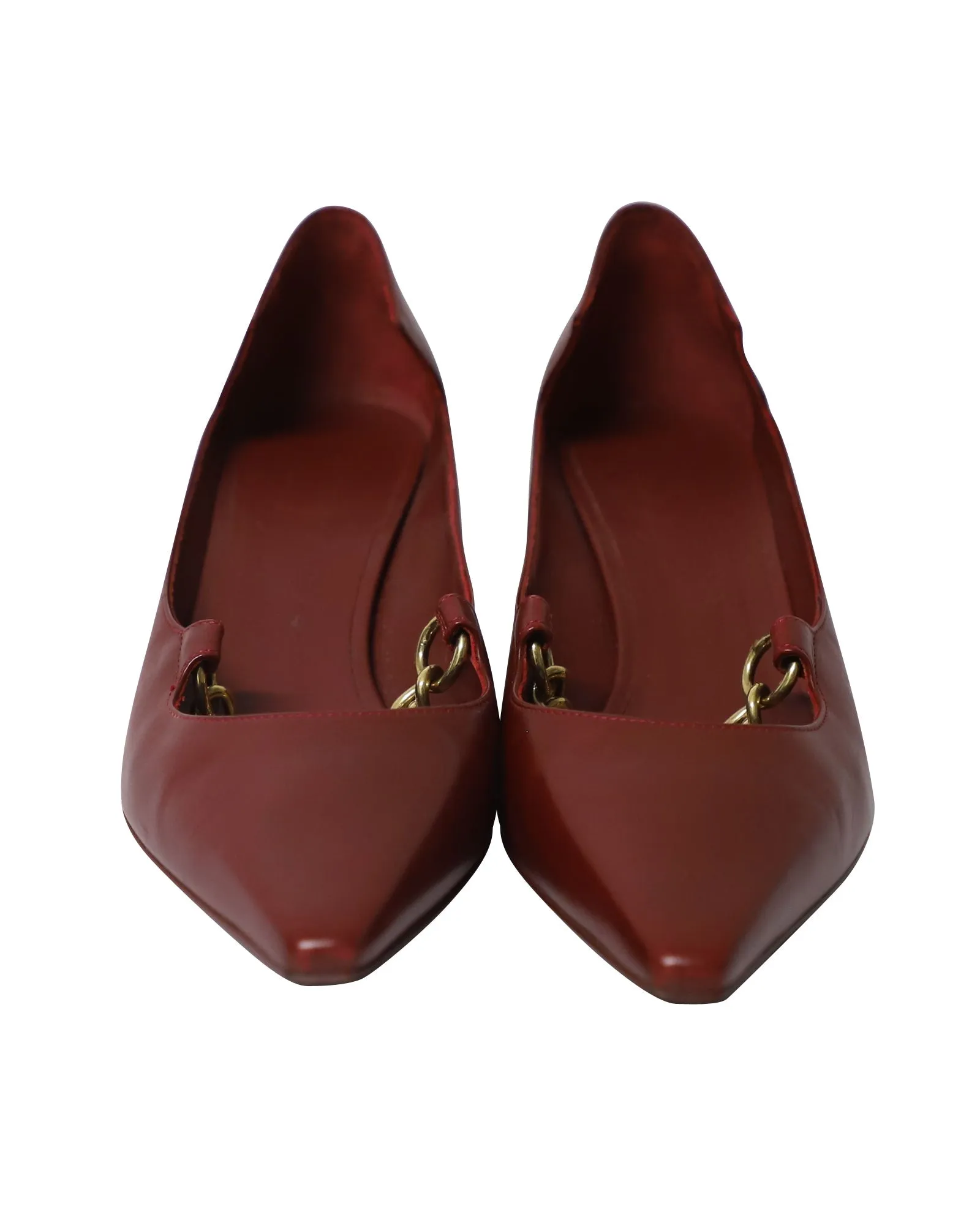Burberry Chainlink Pointed Mid-Heel Pumps in Red Leather