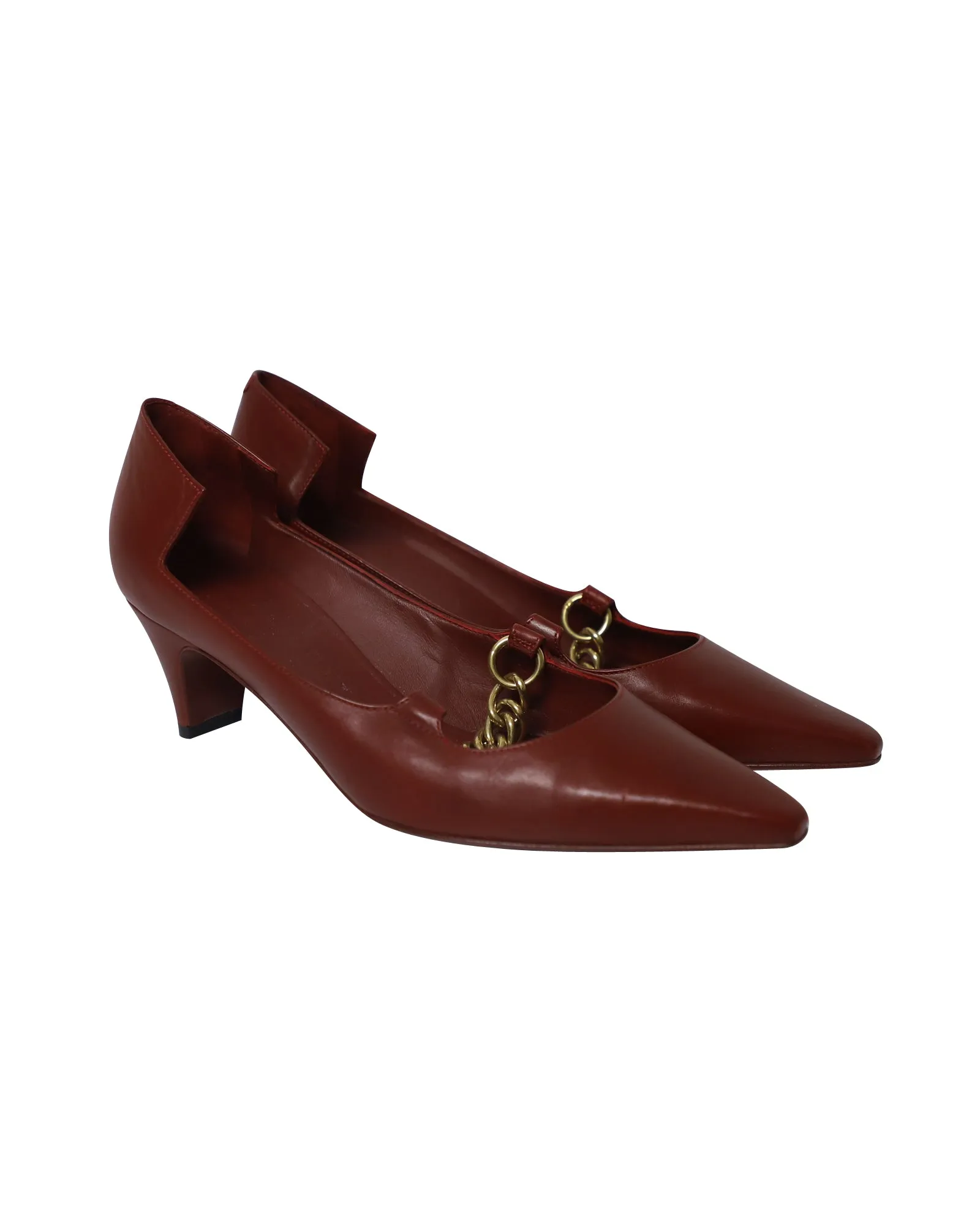 Burberry Chainlink Pointed Mid-Heel Pumps in Red Leather