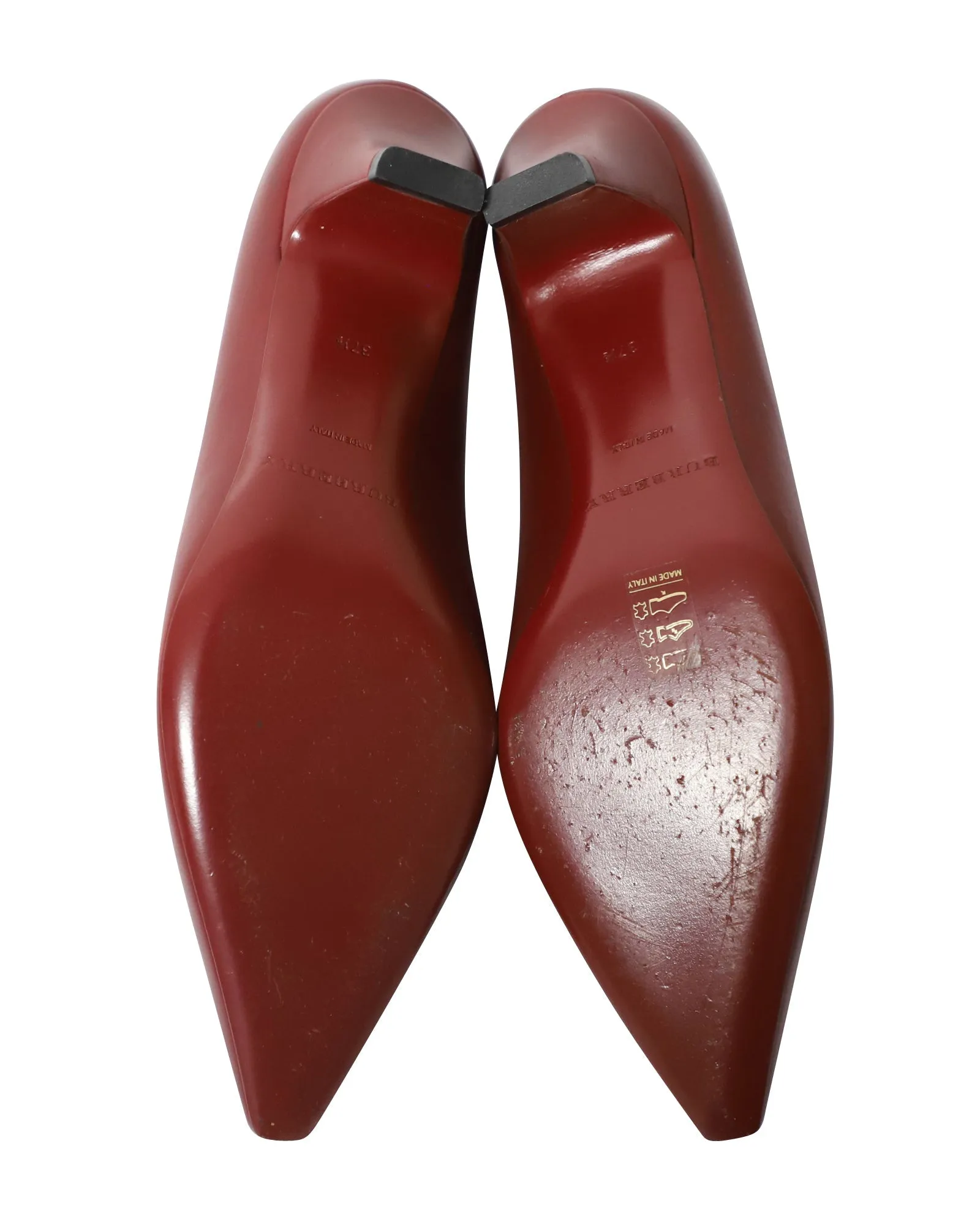 Burberry Chainlink Pointed Mid-Heel Pumps in Red Leather