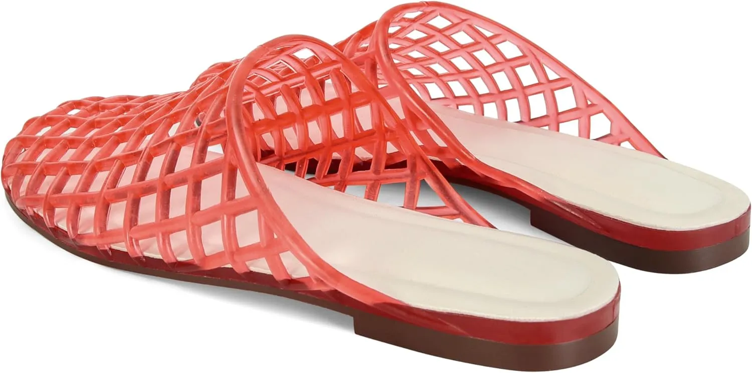 Clear Jelly Flats for Women Closed Toe Mesh Hollow Jellies Mule Sandals Slip On Jelly Slides Casual Comfortable Summer Beach Slipper Sandals