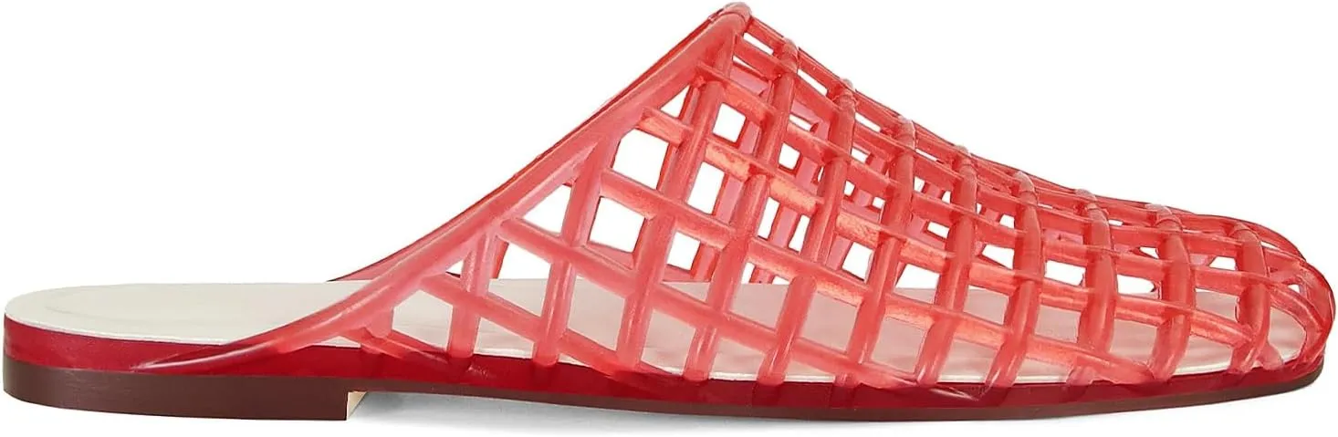 Clear Jelly Flats for Women Closed Toe Mesh Hollow Jellies Mule Sandals Slip On Jelly Slides Casual Comfortable Summer Beach Slipper Sandals