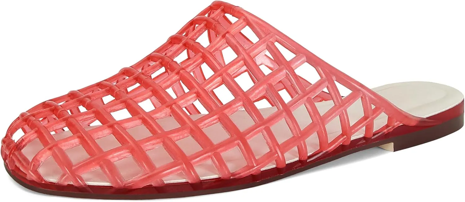 Clear Jelly Flats for Women Closed Toe Mesh Hollow Jellies Mule Sandals Slip On Jelly Slides Casual Comfortable Summer Beach Slipper Sandals