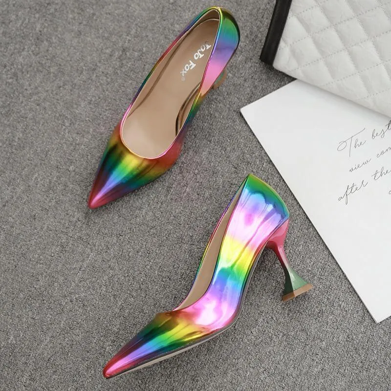 Color Block Patent Leather Pointed Toe Pumps