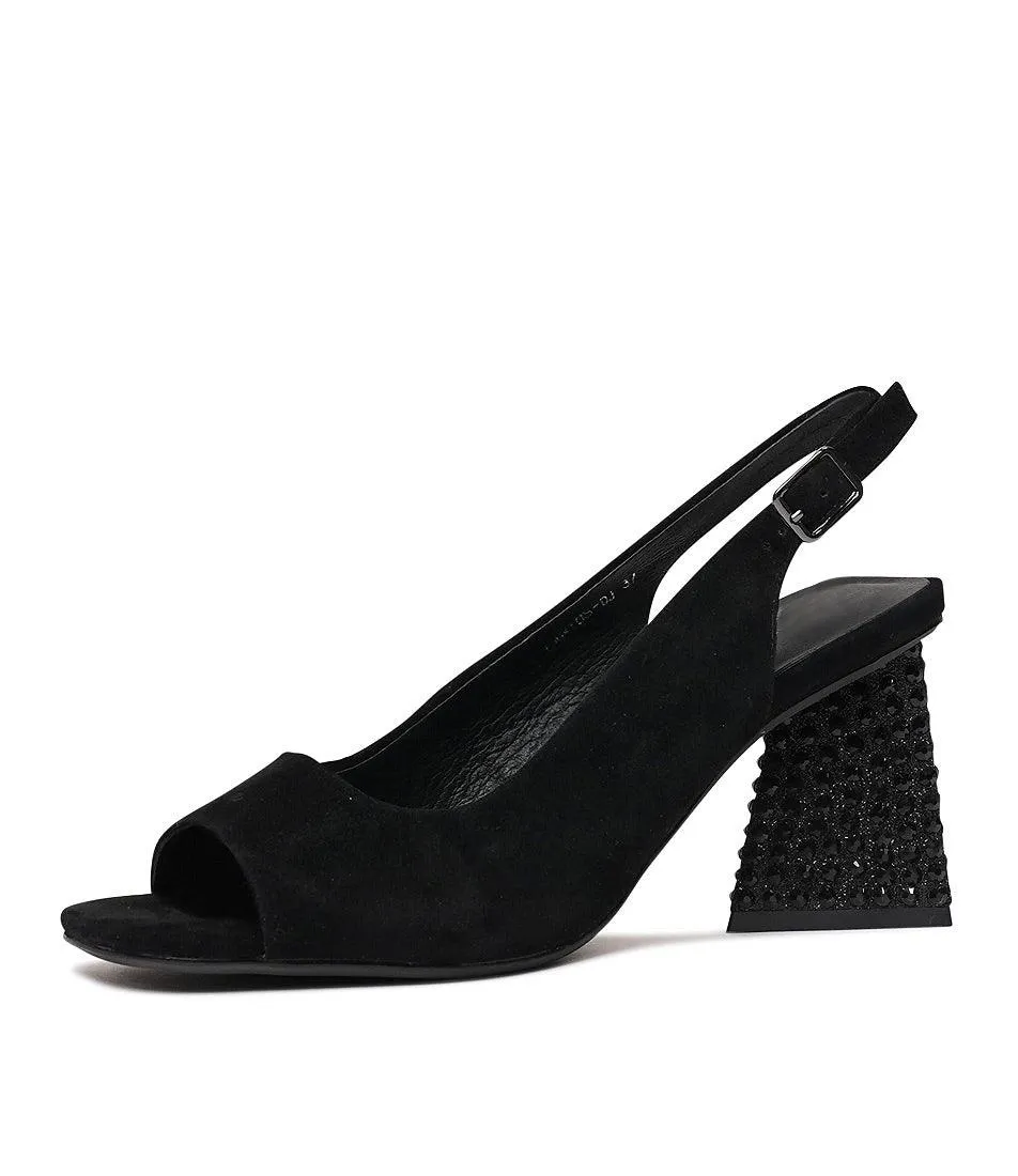 Lantos Black Suede / Jewels Leather Heels