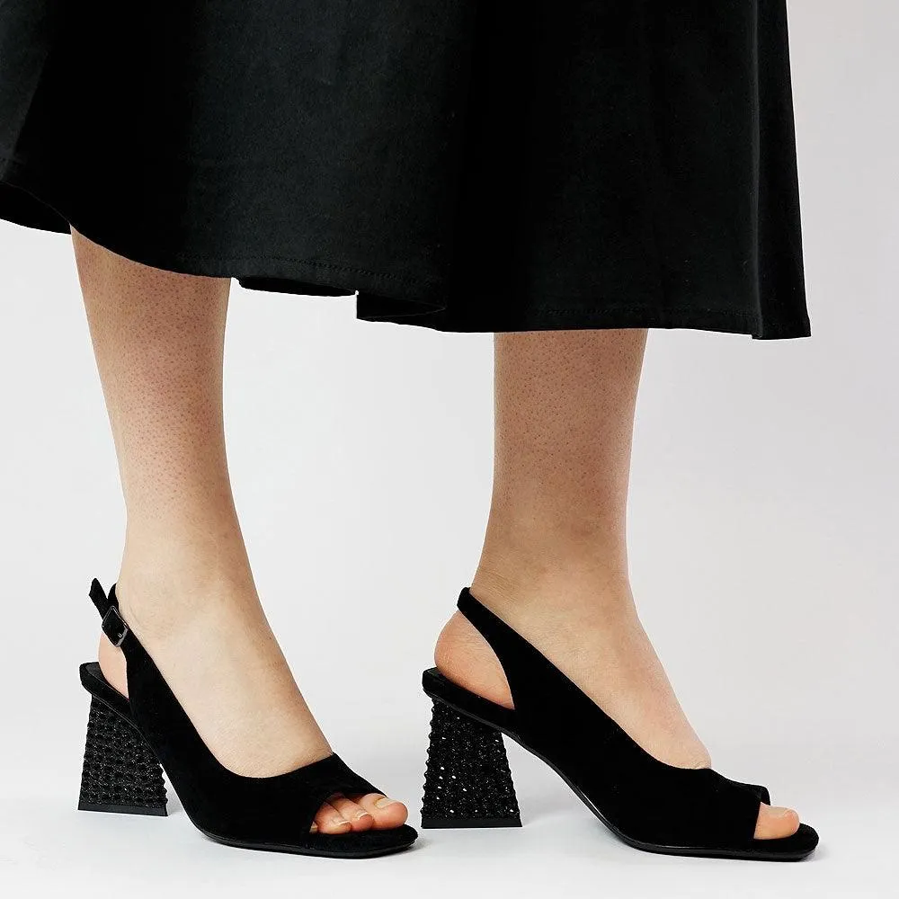 Lantos Black Suede / Jewels Leather Heels