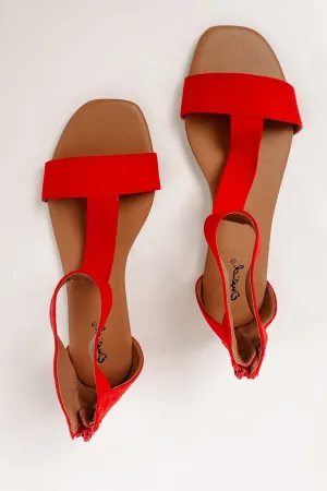 Like A Charm T-Strap Gladiator Sandals With Heel Zipper (Red Suede PU)