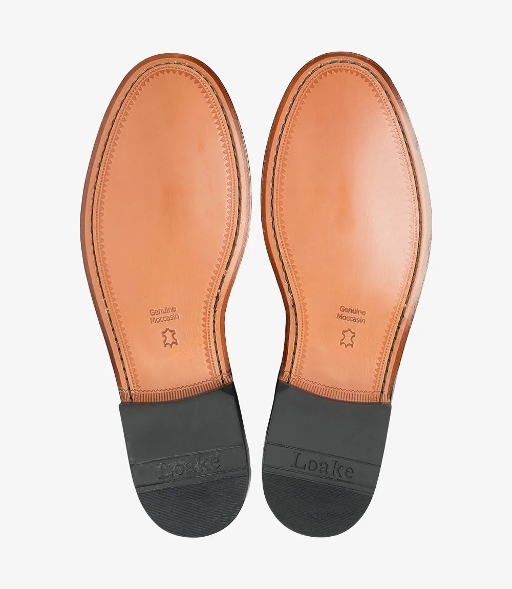 Loake Men's Princeton Leather Moccasin Shoes Burgundy Polished