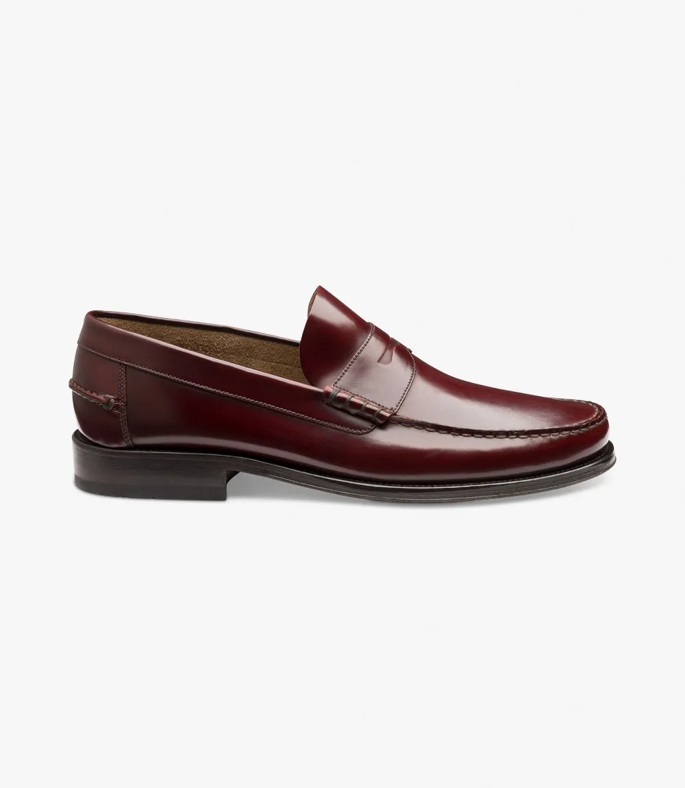 Loake Men's Princeton Leather Moccasin Shoes Burgundy Polished