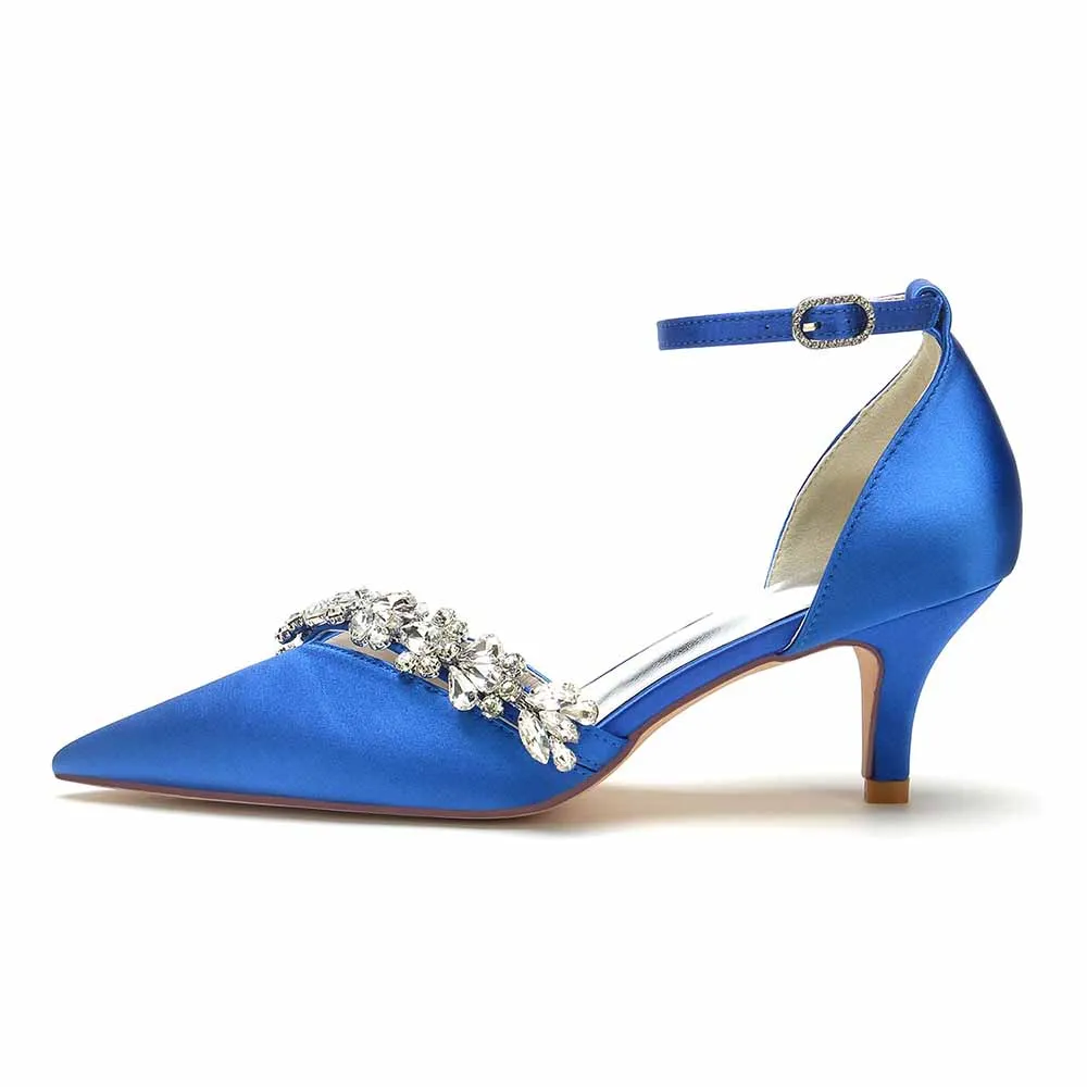 Low Heels Wedding Heels Satin Formal Shoes Ankle Strap Bridal Heels