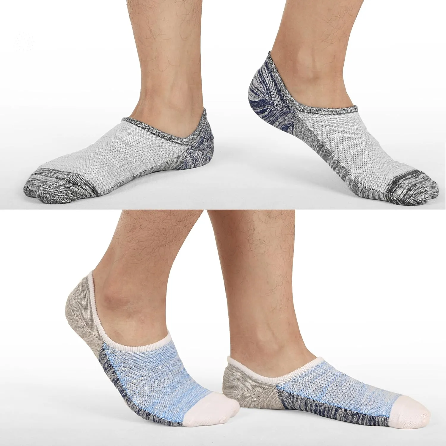 Mottee&Zconia No Show Sock Low Cut Ankle Short Socks for Men Basic Casual Anti-skid Cotton Socks with Non Slip Grips