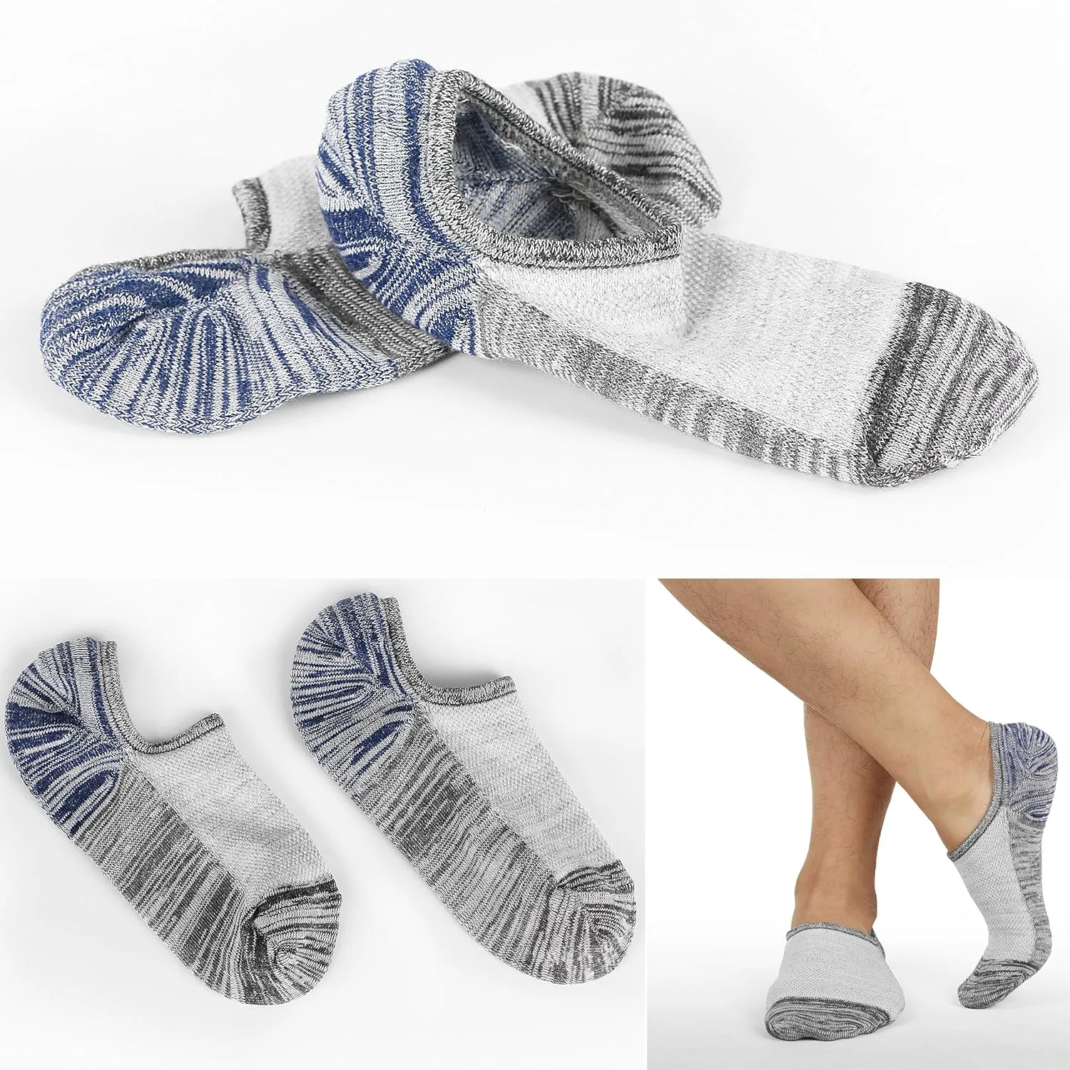 Mottee&Zconia No Show Sock Low Cut Ankle Short Socks for Men Basic Casual Anti-skid Cotton Socks with Non Slip Grips
