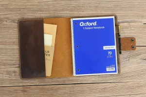 Personalized rustic leather cover for Oxford spiral notebook