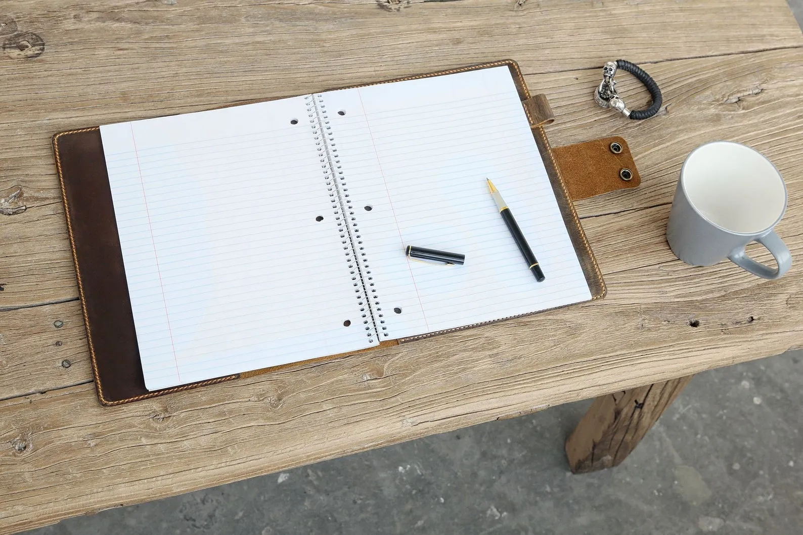 Personalized rustic leather cover for Oxford spiral notebook