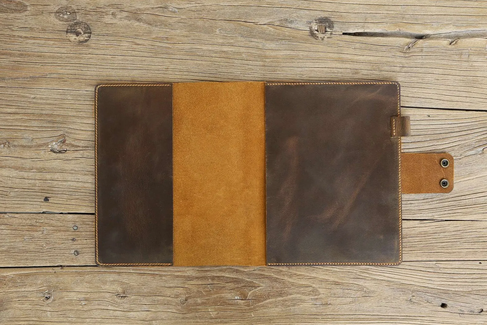 Personalized rustic leather cover for Oxford spiral notebook