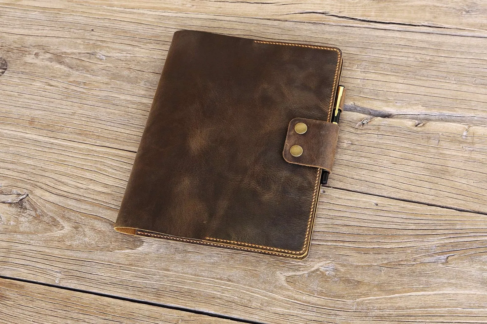 Personalized rustic leather cover for Oxford spiral notebook