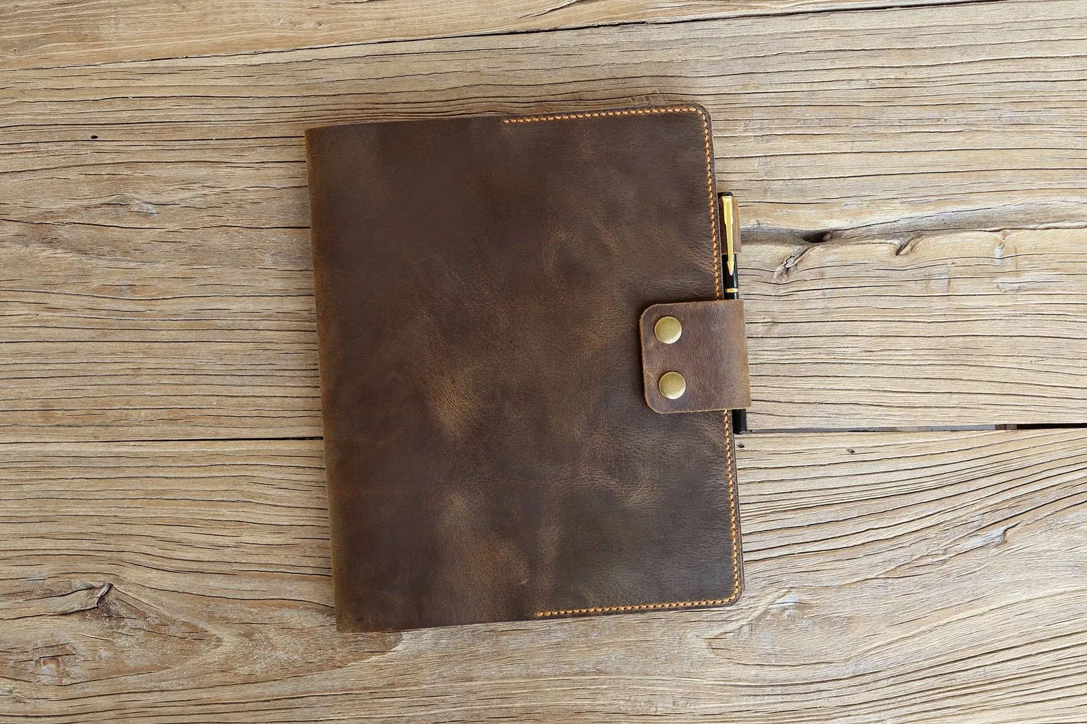 Personalized rustic leather cover for Oxford spiral notebook