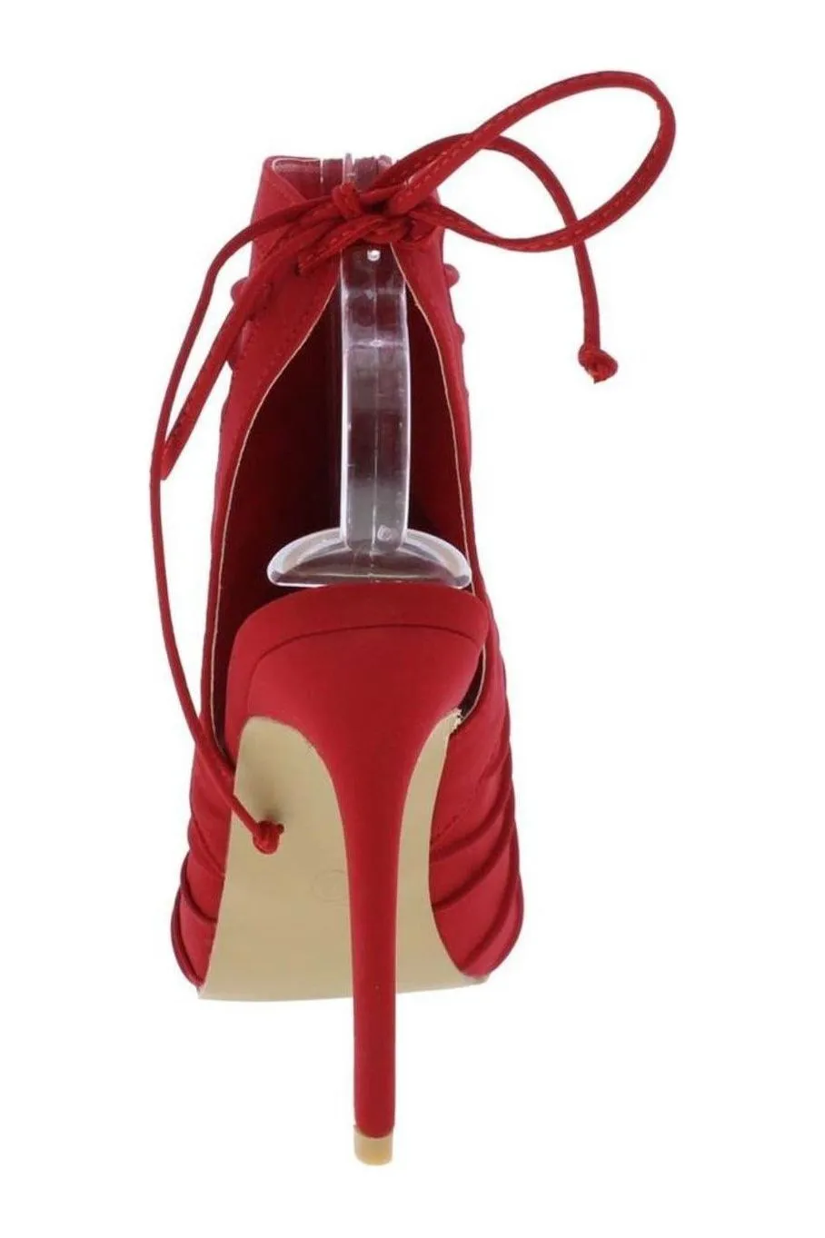 Red Rib Peep Toe Back Tie Heels Shoes