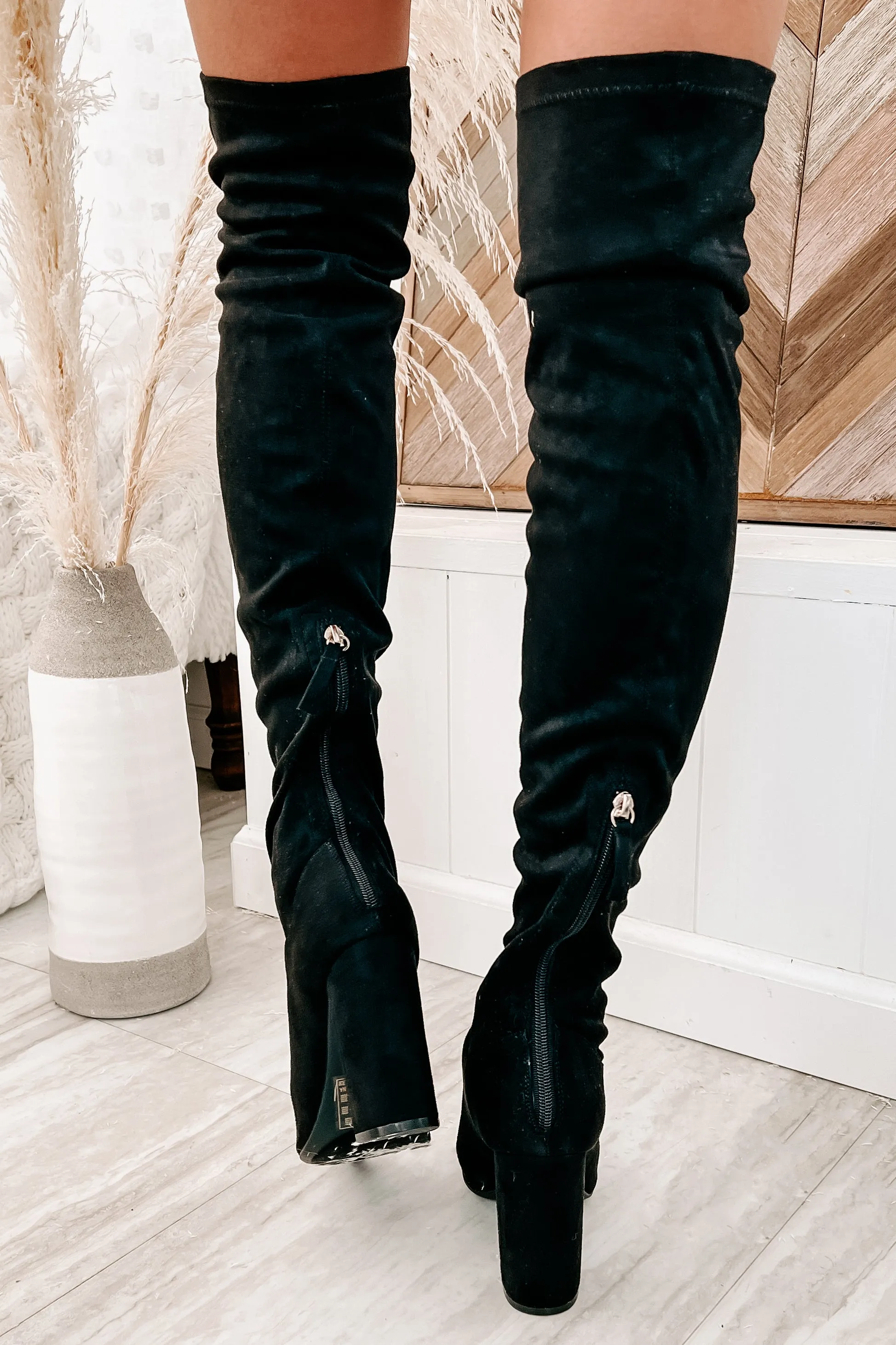 Sheila Faux Suede Over The Knee Boots (Black)