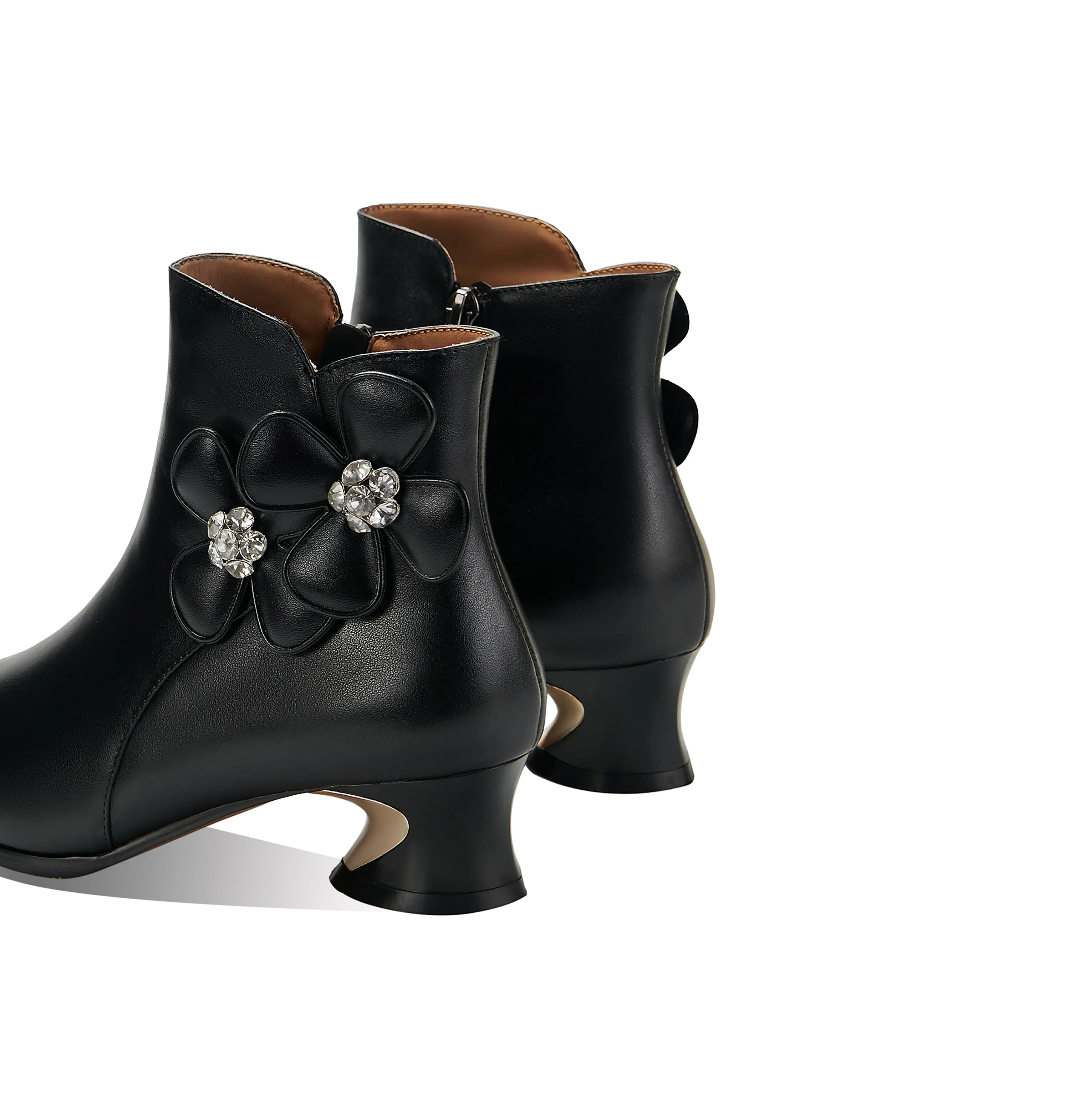 TinaCus Women's Genuine Leather Handmade Flowers Zip Up Ankle Boots