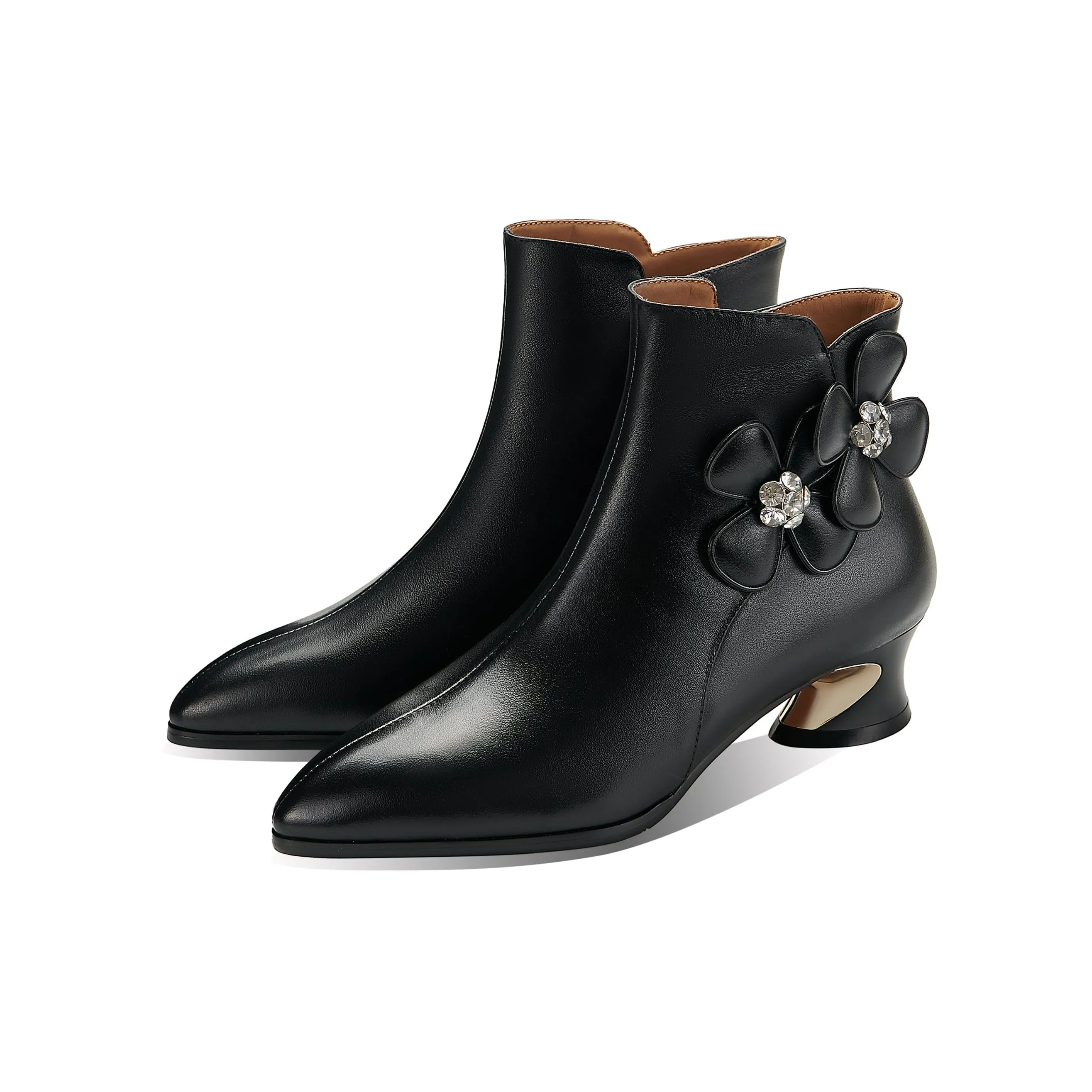 TinaCus Women's Genuine Leather Handmade Flowers Zip Up Ankle Boots