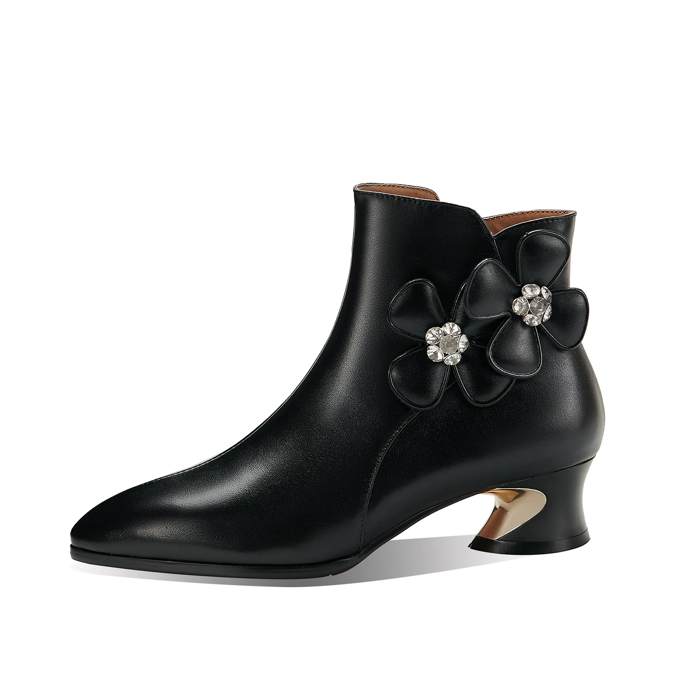 TinaCus Women's Genuine Leather Handmade Flowers Zip Up Ankle Boots