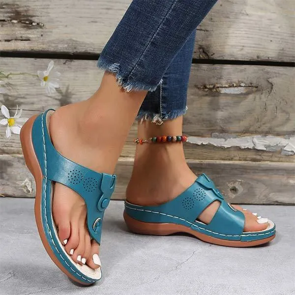 Women's T-Strap Buckled Flat Beach Sandals 16301356C